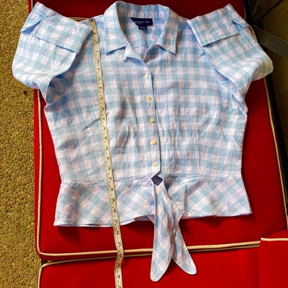 JONES NY Linen Powder💨Blue Gingham Tie-Front Peplum👙Blouse - Picture 5 of 5